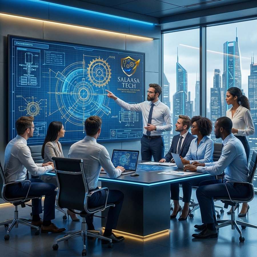 SALAASA TECH engineering team reviewing blueprints